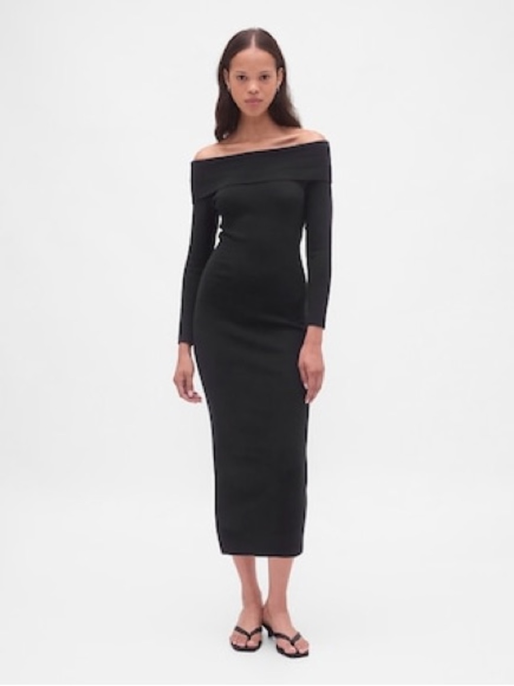 GAP CashSoft Stretch Off-Shoulder Midi Sweater Dress - black